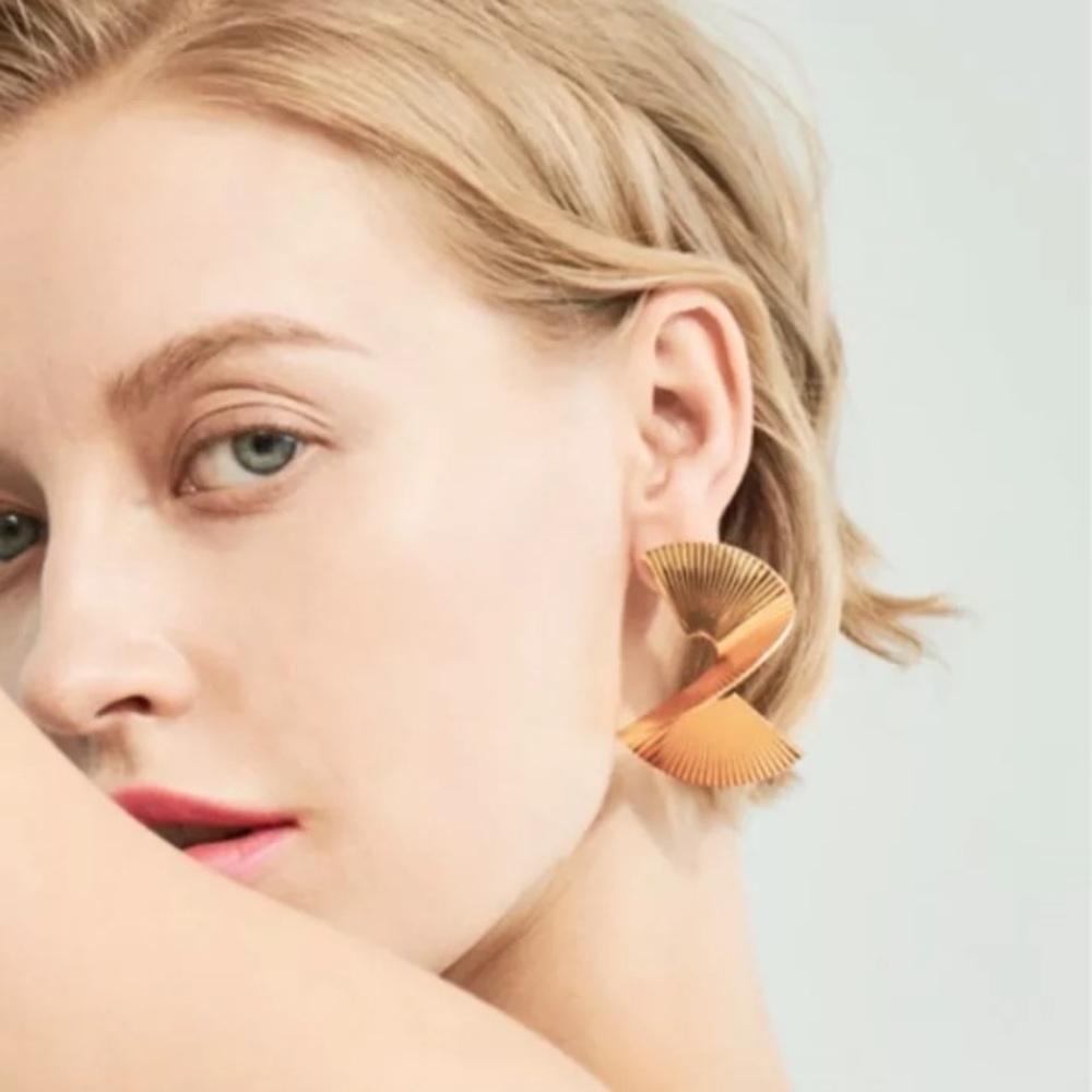 Gold Plated Big Twisted Earrings - Picture 2 of 5